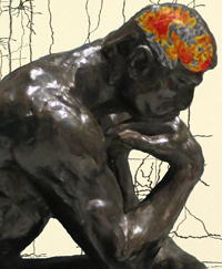 The thinker with brain map superimposed